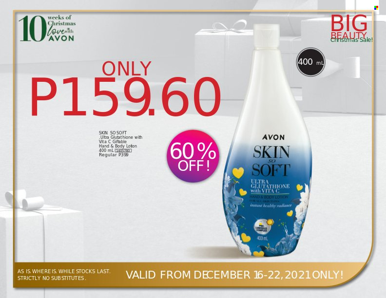 thumbnail - Avon offer  - 16.12.2021 - 22.12.2021 - Sales products - Avon, Skin So Soft, body lotion. Page 4.