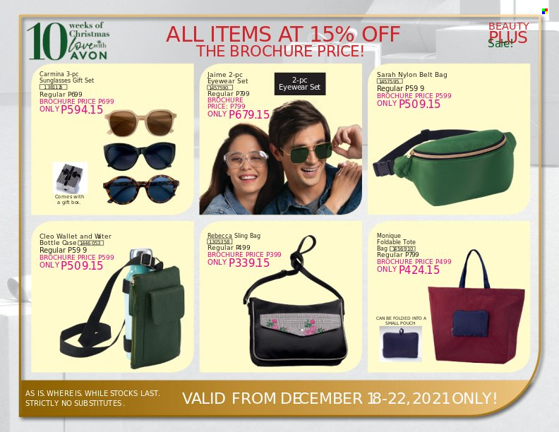 thumbnail - Avon offer  - 18.12.2021 - 22.12.2021 - Sales products - Avon, deodorant, gift set, bag, tote, tote bag, sling bag, sunglasses, wallet. Page 3.