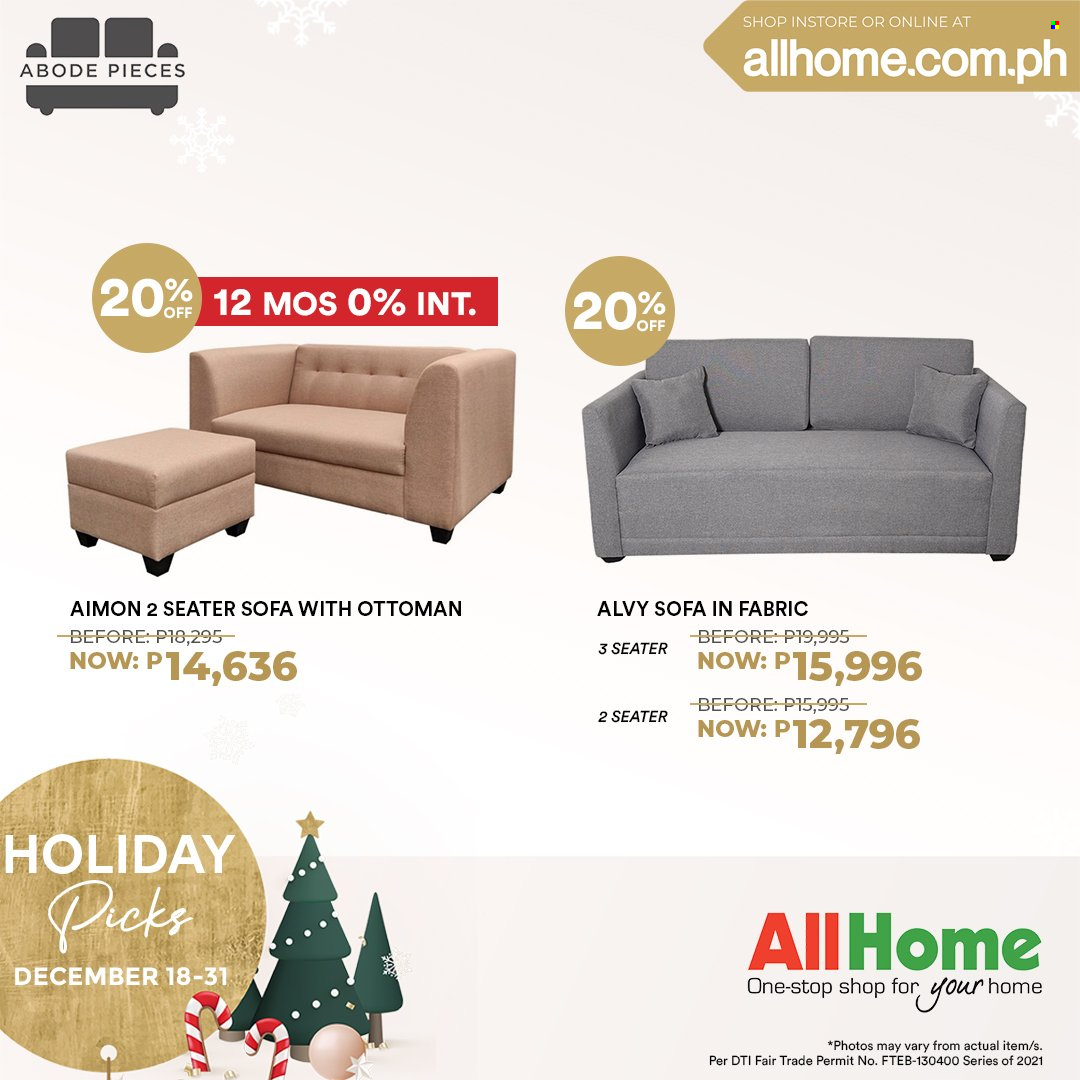 AllHome offer  - 18.12.2021 - 31.12.2021 - Sales products - sofa, ottoman. Page 21.
