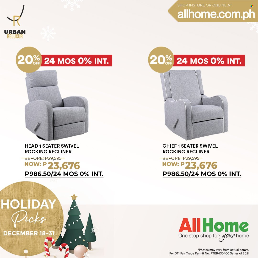 AllHome offer  - 18.12.2021 - 31.12.2021 - Sales products - recliner chair. Page 27.