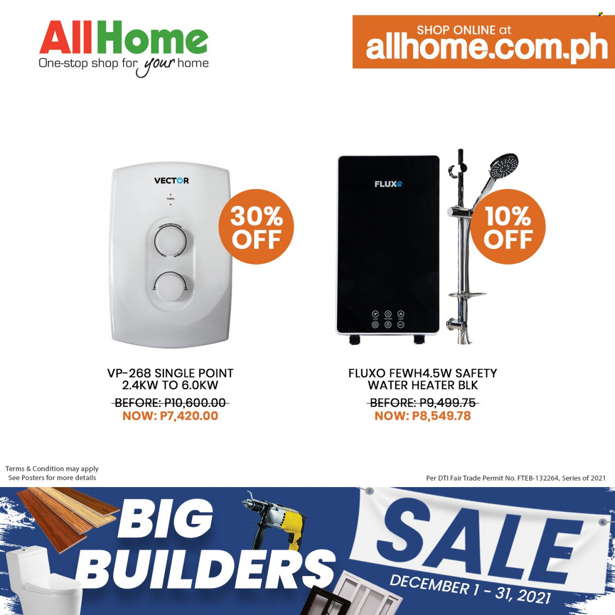 thumbnail - AllHome offer  - 1.12.2021 - 31.12.2021 - Sales products - water heater. Page 15.