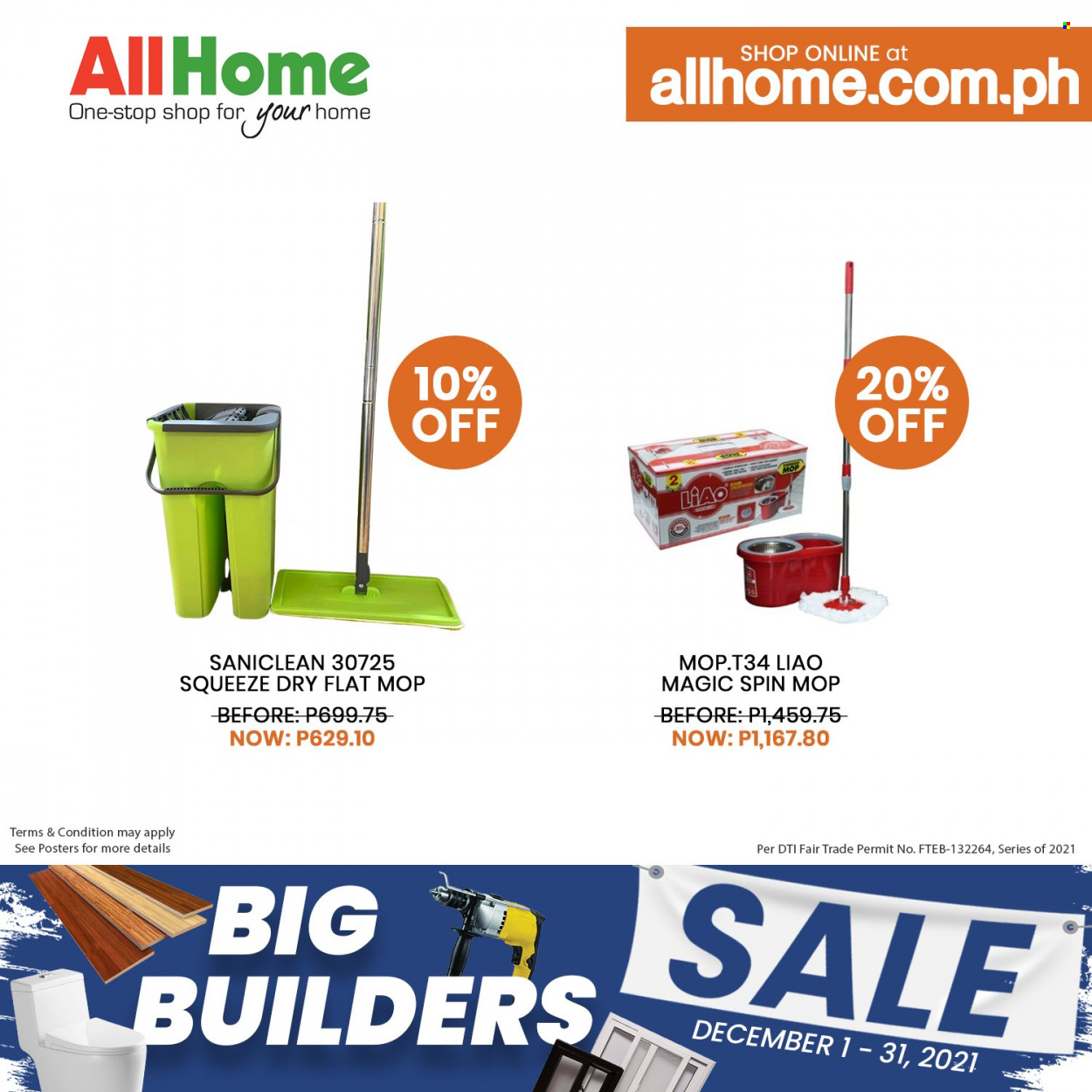 AllHome offer  - 1.12.2021 - 31.12.2021 - Sales products - spin mop, mop. Page 16.