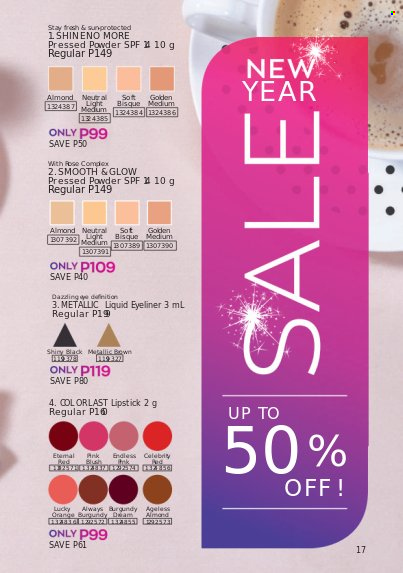 thumbnail - Avon offer  - 1.1.2022 - 31.1.2022 - Sales products - lipstick, eyeliner, face powder. Page 17.