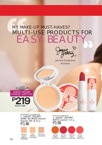 thumbnail - Avon offer  - 1.1.2022 - 31.1.2022 - Sales products - lipstick, makeup, face powder. Page 58.