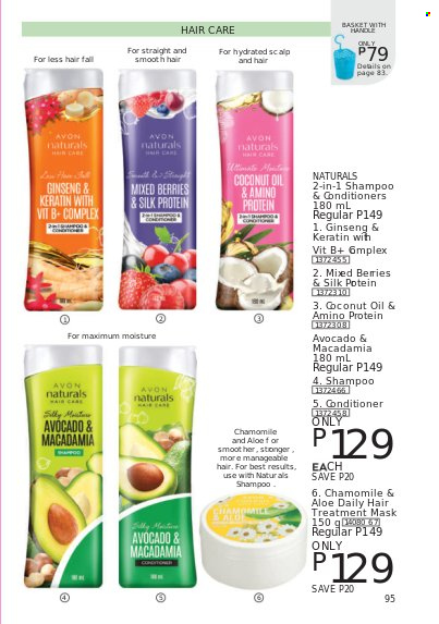 thumbnail - Avon offer  - 1.1.2022 - 31.1.2022 - Sales products - shampoo, Avon, coconut oil, conditioner, keratin, ginseng. Page 95.