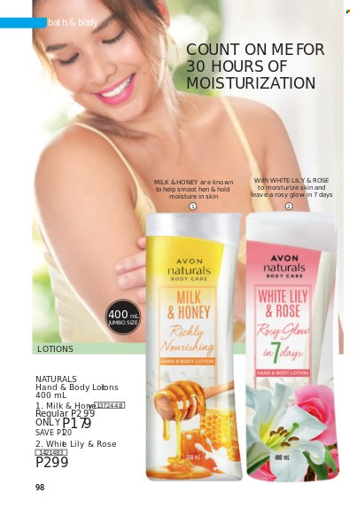 thumbnail - Avon offer  - 1.1.2022 - 31.1.2022 - Sales products - Avon, body lotion. Page 98.