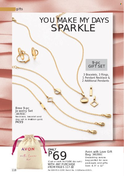 thumbnail - Avon offer  - 1.1.2022 - 31.1.2022 - Sales products - Avon, gift set, bag, bracelet, necklace, pendant. Page 118.