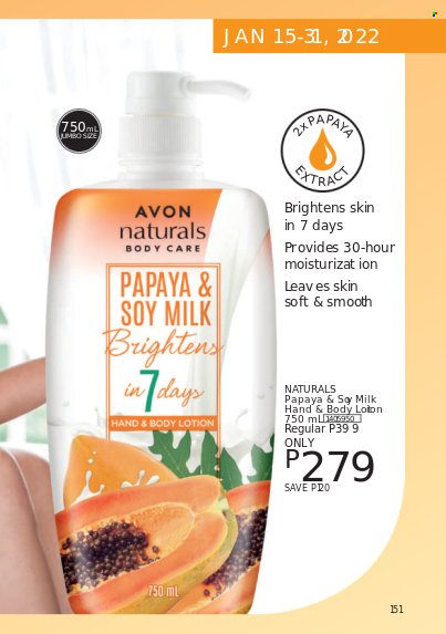 thumbnail - Avon offer  - 1.1.2022 - 31.1.2022 - Sales products - Avon, body lotion. Page 151.