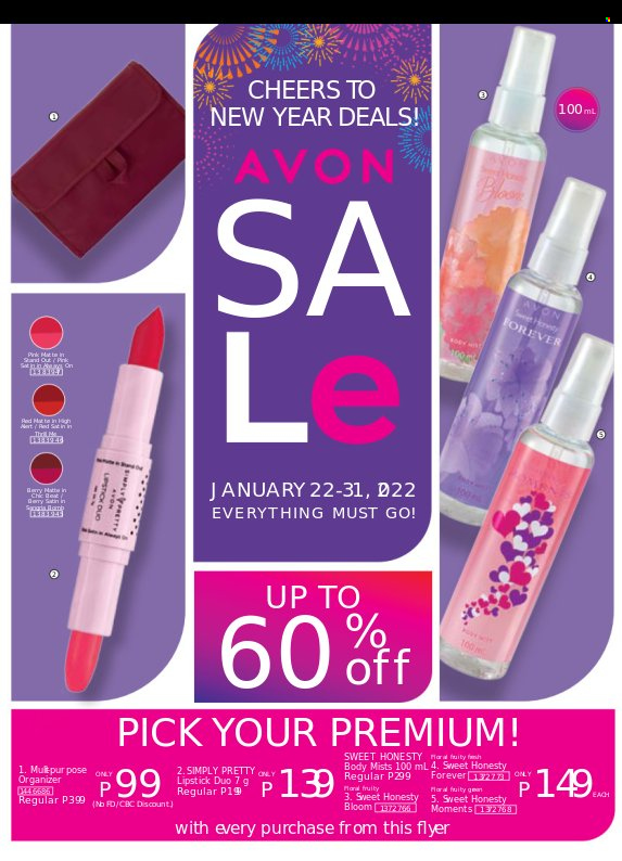 thumbnail - Avon offer  - 22.1.2022 - 31.1.2022 - Sales products - Avon, lipstick, hat, Go!. Page 1.