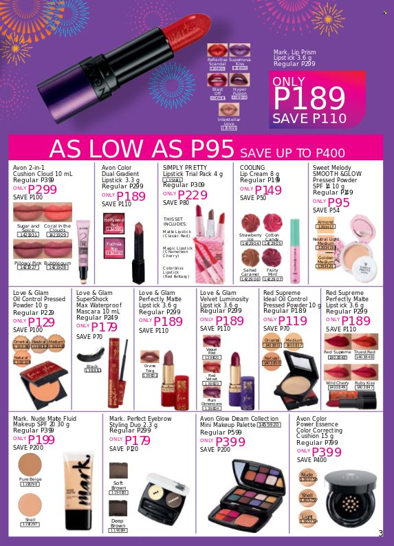 thumbnail - Avon offer  - 22.1.2022 - 31.1.2022 - Sales products - Avon, Palette, lipstick, makeup, mascara, waterproof mascara, face powder. Page 3.