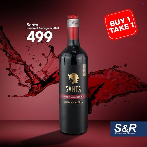 S&R Membership Shopping offer  - Sales products - Santa, Cabernet Sauvignon, red wine, wine. Page 1.