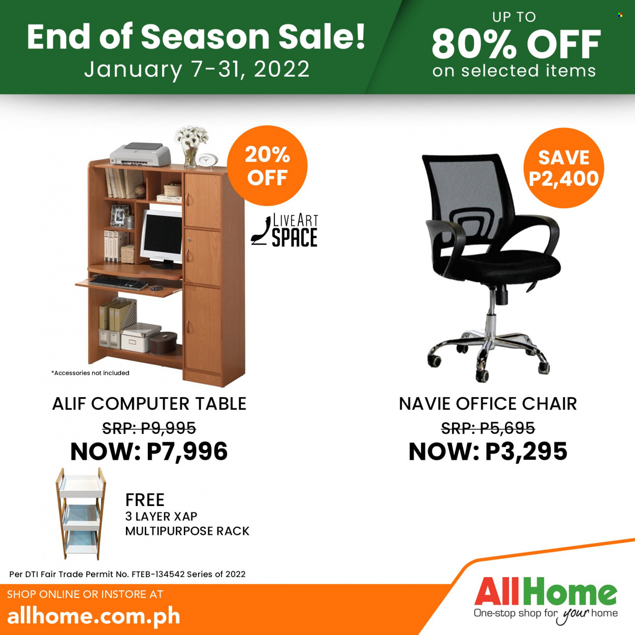 thumbnail - AllHome offer  - 7.1.2022 - 31.1.2022 - Sales products - computer, table, chair, office chair. Page 49.