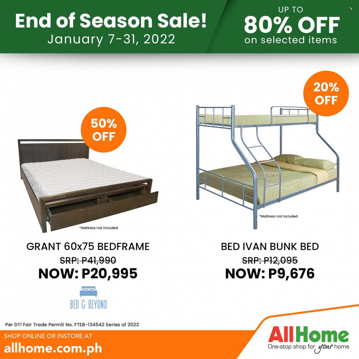 thumbnail - AllHome offer  - 7.1.2022 - 31.1.2022 - Sales products - bed, bunk bed, mattress. Page 51.