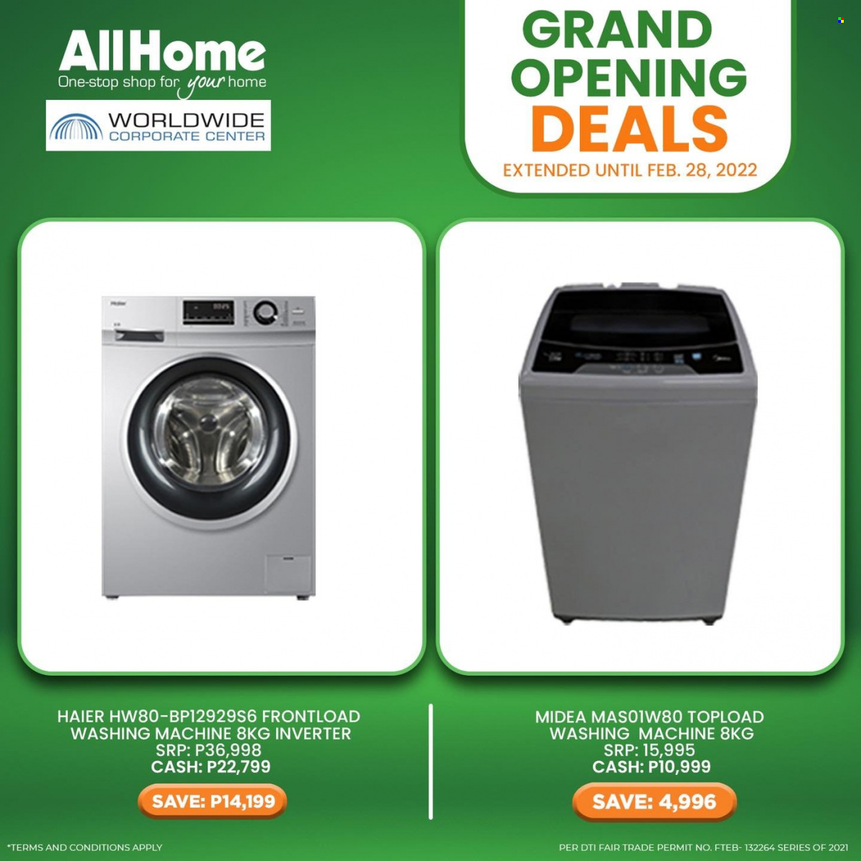 thumbnail - AllHome offer  - 24.1.2022 - 28.2.2022 - Sales products - Haier, Midea, washing machine. Page 1.