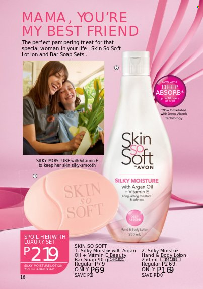 thumbnail - Avon offer  - 1.5.2022 - 31.5.2022 - Sales products - Avon, soap bar, soap, Skin So Soft, body lotion, gift set. Page 16.