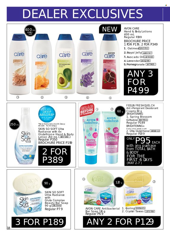 thumbnail - Avon offer  - 1.5.2022 - 31.5.2022 - Sales products - Avon, soap bar, soap, Skin So Soft, royal jelly, body lotion, anti-perspirant, deodorant. Page 18.