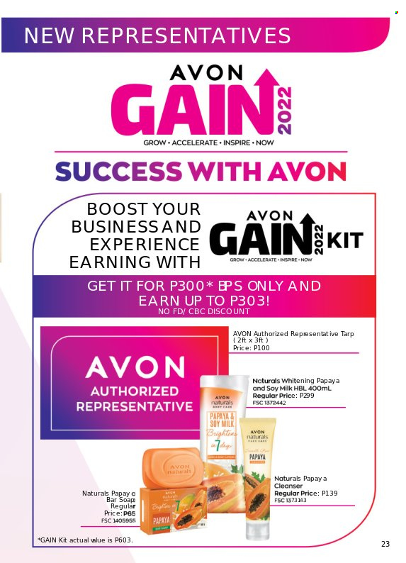 thumbnail - Avon offer  - 1.5.2022 - 31.5.2022 - Sales products - Gain, Avon, soap bar, soap, cleanser. Page 23.