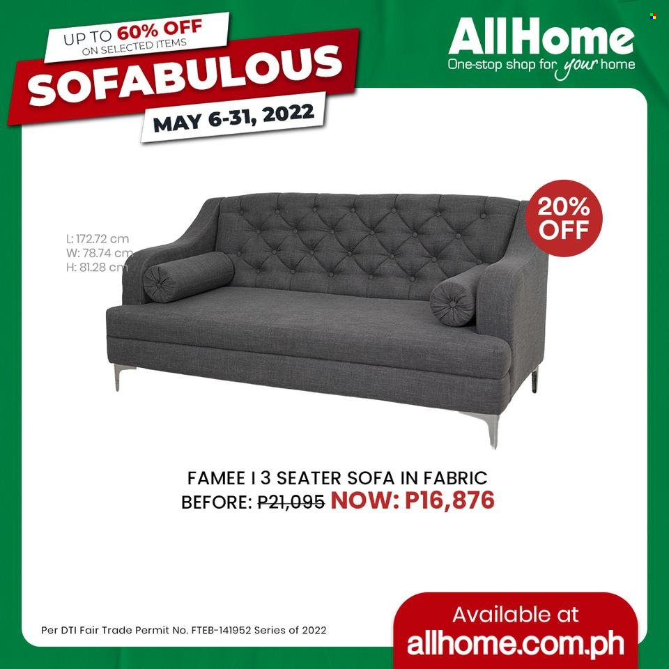 thumbnail - AllHome offer  - 6.5.2022 - 31.5.2022 - Sales products - sofa. Page 9.
