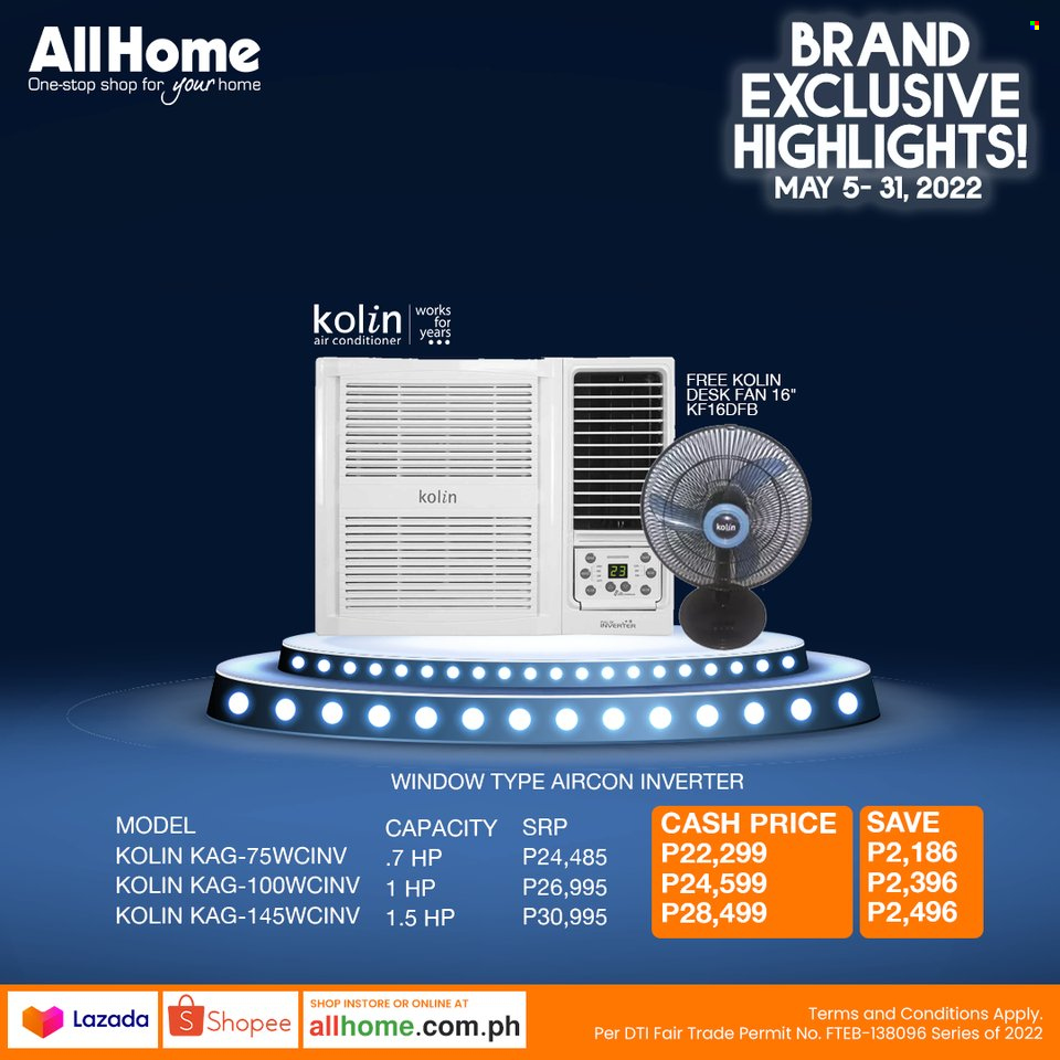 thumbnail - AllHome offer  - 5.5.2022 - 31.5.2022 - Sales products - Hewlett Packard, air conditioner, desk fan, desk. Page 4.