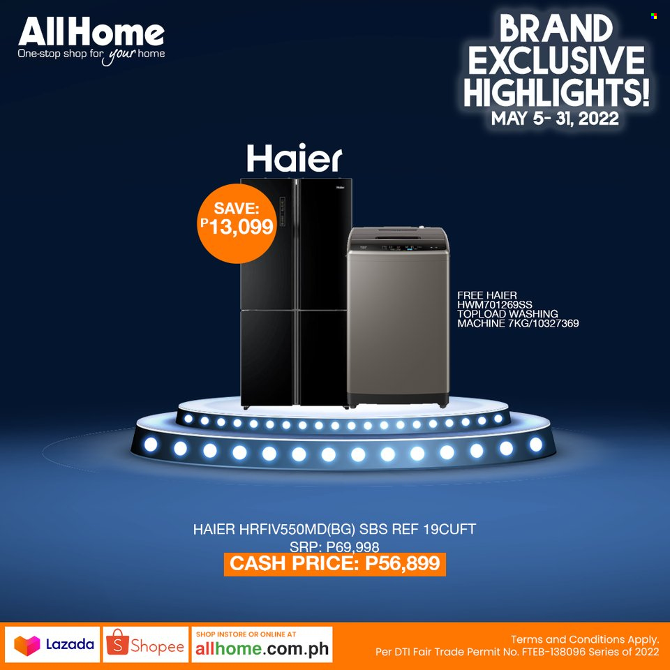 thumbnail - AllHome offer  - 5.5.2022 - 31.5.2022 - Sales products - Haier, washing machine. Page 13.