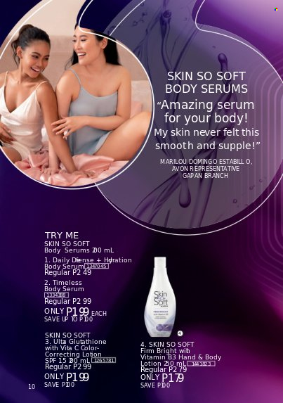 thumbnail - Avon offer  - 1.7.2022 - 31.7.2022 - Sales products - Avon, serum, Skin So Soft, body lotion. Page 10.