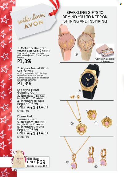 thumbnail - Avon offer  - 1.7.2022 - 31.7.2022 - Sales products - Avon, gift set, earrings, necklace, watch. Page 110.