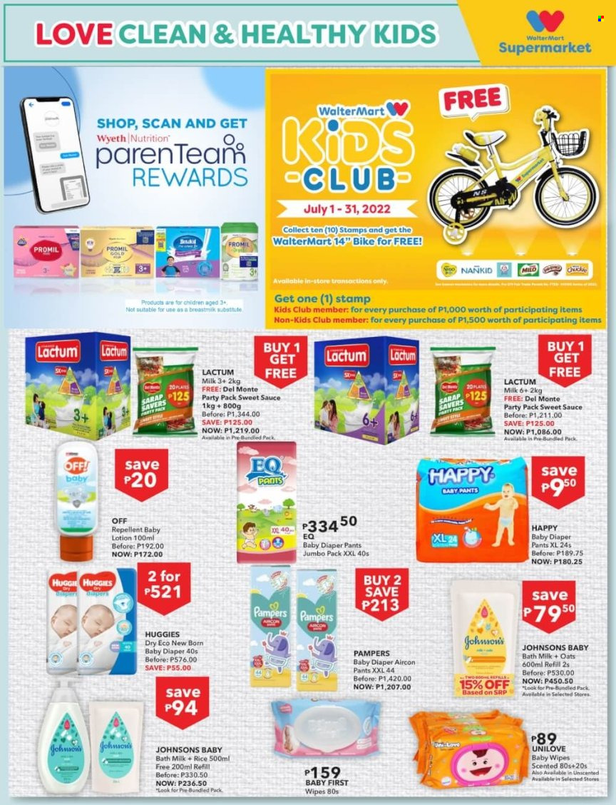 thumbnail - Walter Mart offer  - 1.7.2022 - 14.7.2022 - Sales products - milk, oats, rice, wipes, Huggies, Pampers, pants, baby wipes, Johnson's, baby pants, baby bath, body lotion, repellent. Page 5.
