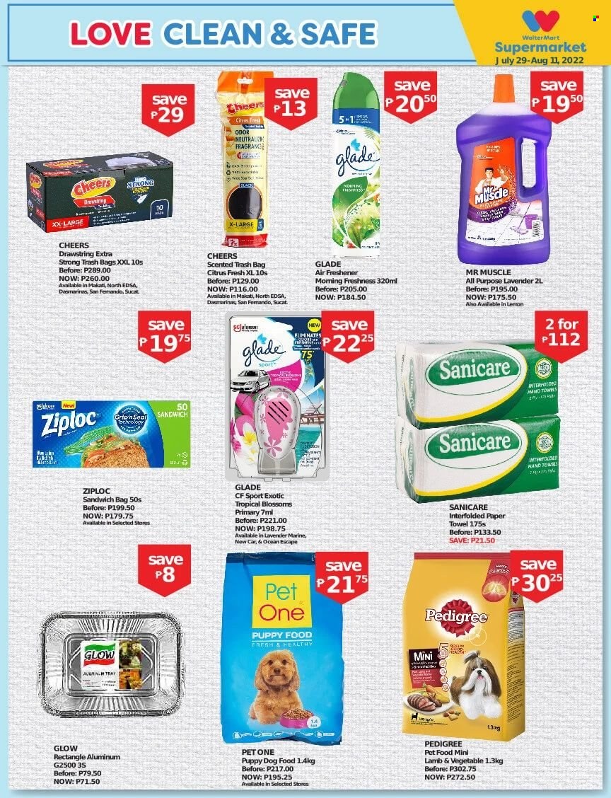 thumbnail - Walter Mart offer  - 29.7.2022 - 11.8.2022 - Sales products - paper towels, Sanicare, Mr. Muscle, fragrance, Ziploc, trash bags, animal food, dog food, Pedigree. Page 11.