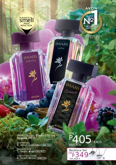 thumbnail - Avon offer  - 1.8.2022 - 31.8.2022 - Sales products - Avon, fragrance, Imari, necklace. Page 9.