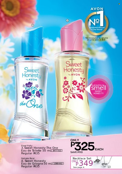 thumbnail - Avon offer  - 1.8.2022 - 31.8.2022 - Sales products - Avon, cologne, fragrance, necklace. Page 13.