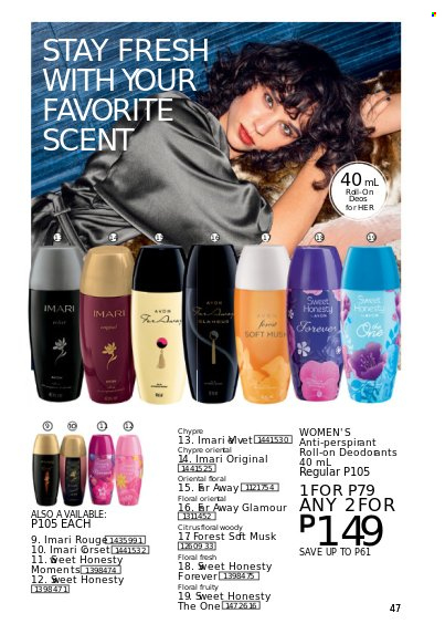 thumbnail - Avon offer  - 1.8.2022 - 31.8.2022 - Sales products - anti-perspirant, roll-on, Imari. Page 47.