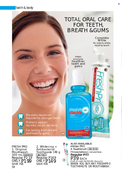 thumbnail - Avon offer  - 1.8.2022 - 31.8.2022 - Sales products - toothbrush, toothpaste, mouthwash. Page 58.