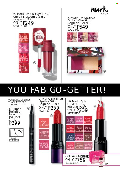 thumbnail - Avon offer  - 1.8.2022 - 31.8.2022 - Sales products - Fab, Avon, lipstick, eyeliner. Page 87.