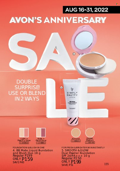 thumbnail - Avon offer  - 1.8.2022 - 31.8.2022 - Sales products - Avon, face powder, powder foundation. Page 155.