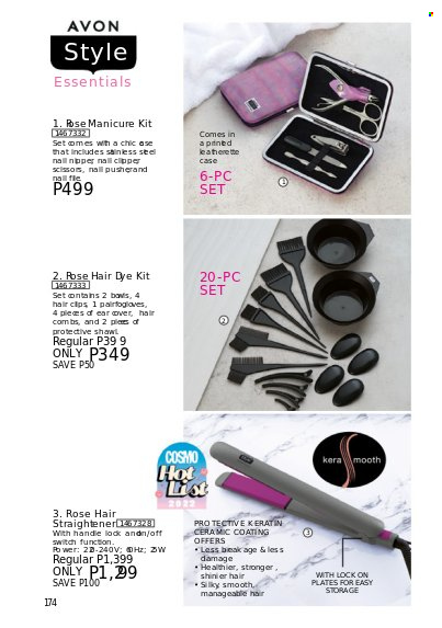 thumbnail - Avon offer  - 1.8.2022 - 31.8.2022 - Sales products - Avon, keratin, manicure, manicure tool, straightener. Page 174.