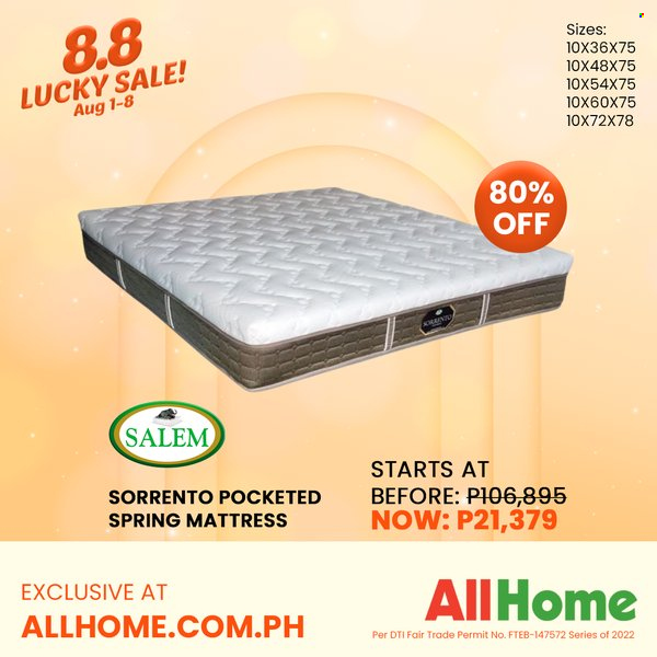 thumbnail - AllHome offer  - 1.8.2022 - 8.8.2022 - Sales products - mattress. Page 49.