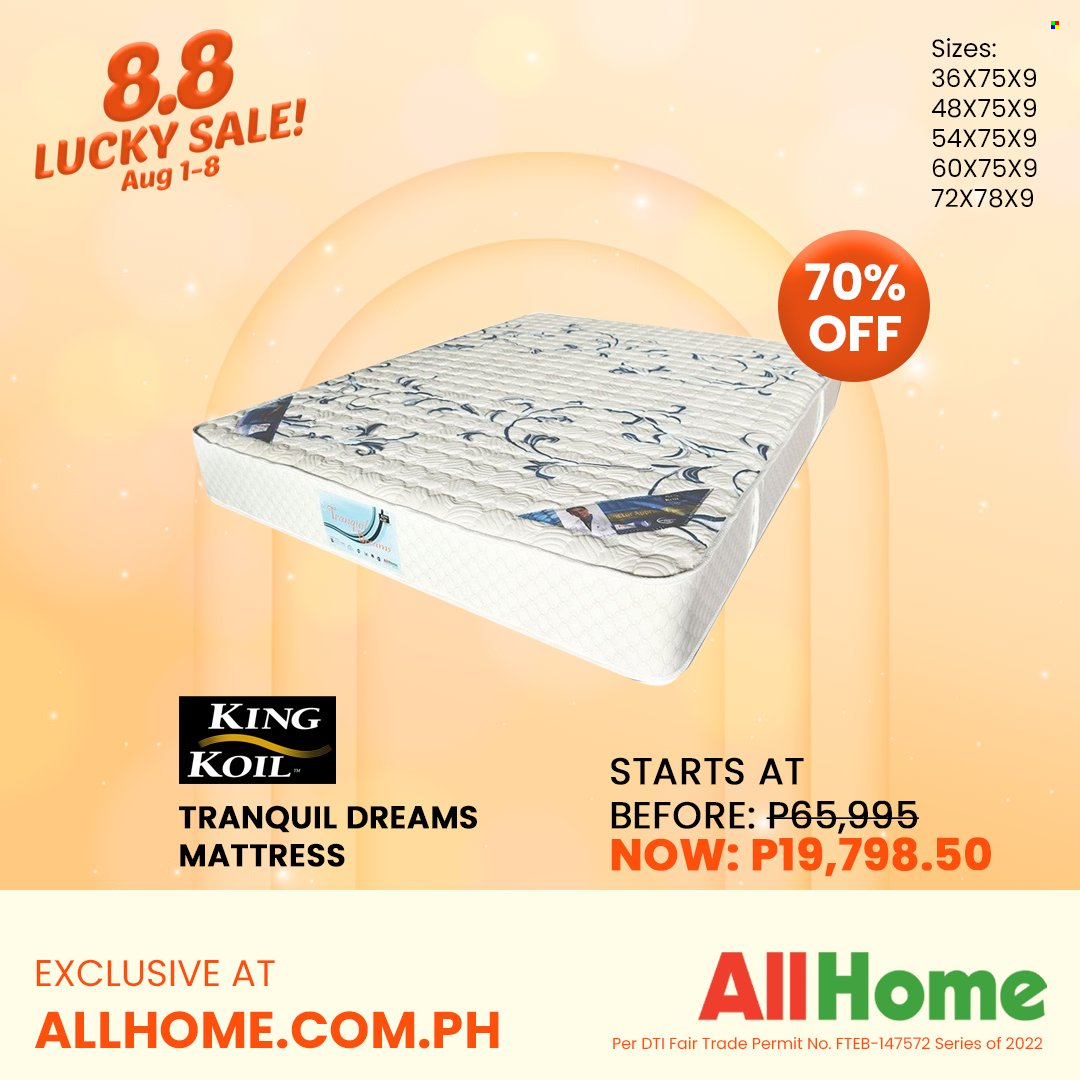 thumbnail - AllHome offer  - 1.8.2022 - 8.8.2022 - Sales products - mattress. Page 50.