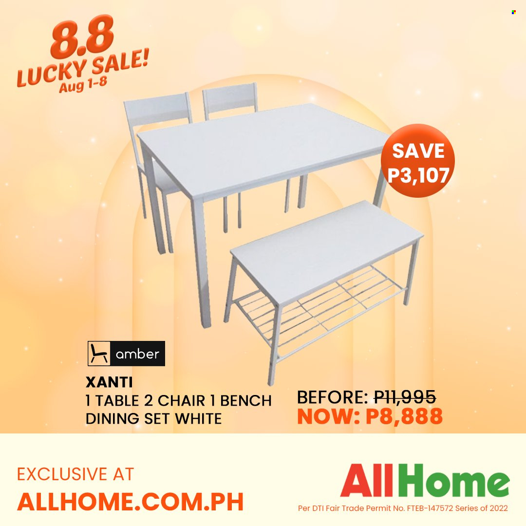 thumbnail - AllHome offer  - 1.8.2022 - 8.8.2022 - Sales products - dining set, table, chair, bench. Page 51.