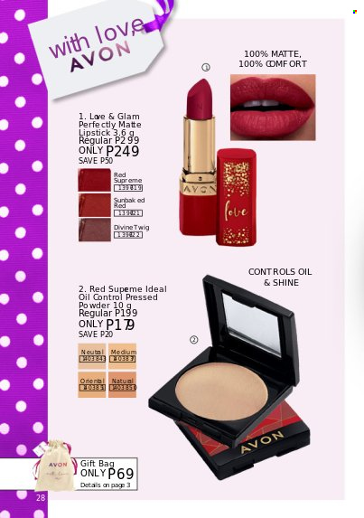 thumbnail - Avon offer  - Sales products - Avon, lipstick, face powder. Page 28.