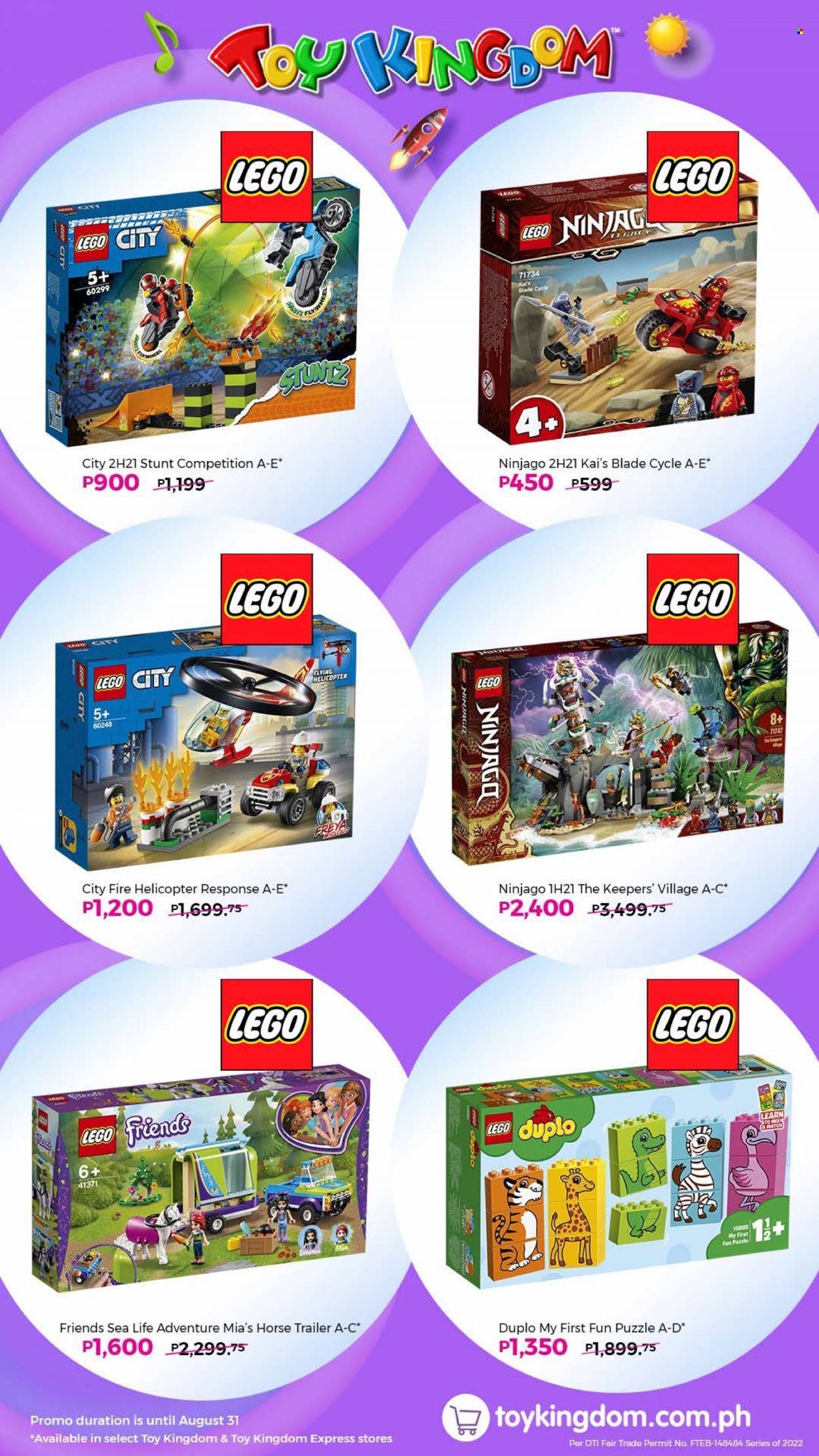 thumbnail - Toy Kingdom offer  - 1.8.2022 - 31.8.2022 - Sales products - Ninjago, LEGO, LEGO City, LEGO Duplo, LEGO Friends, LEGO Ninjago, toys, puzzle, trailer, helicopter. Page 3.