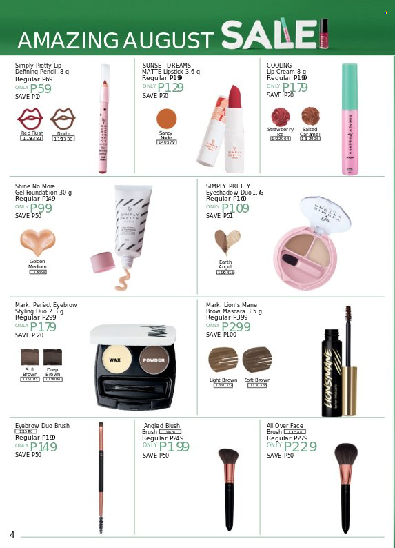thumbnail - Avon offer  - 20.8.2022 - 31.8.2022 - Sales products - eyeshadow, lipstick, mascara, Blush Brush. Page 4.
