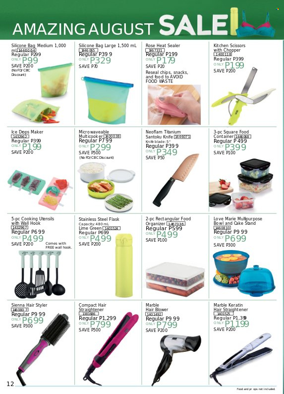 thumbnail - Avon offer  - 20.8.2022 - 31.8.2022 - Sales products - keratin, bag, hook, cake stand, knife, utensils, handy chopper, bowl, container, straightener. Page 12.