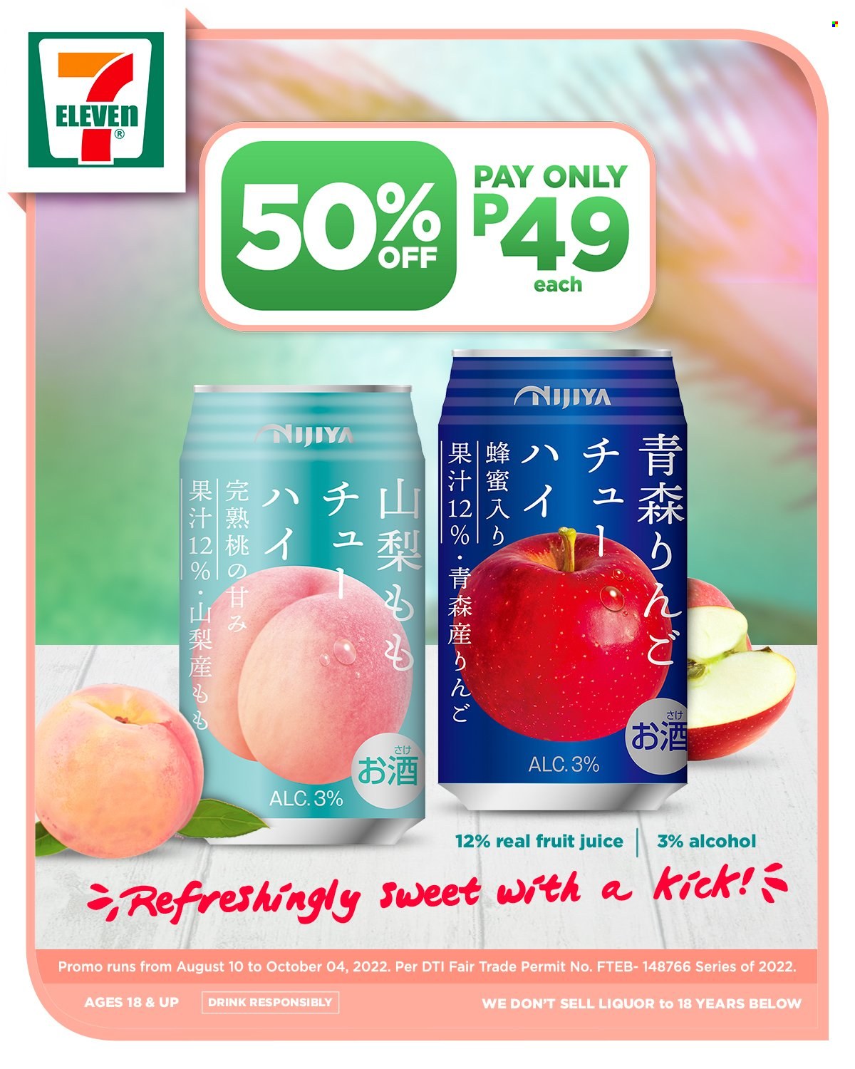 thumbnail - 7 Eleven offer  - 10.8.2022 - 4.10.2022 - Sales products - juice, fruit juice, alcohol, sake, liquor. Page 1.