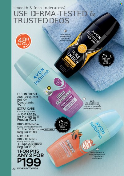thumbnail - Avon offer  - 1.9.2022 - 30.9.2022 - Sales products - Avon, serum, anti-perspirant, roll-on, deodorant. Page 20.