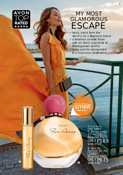 thumbnail - Avon offer  - 1.9.2022 - 30.9.2022 - Sales products - Avon, eau de parfum, far away. Page 47.