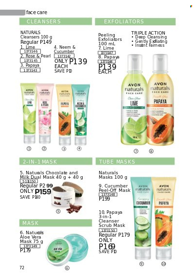 thumbnail - Avon offer  - 1.9.2022 - 30.9.2022 - Sales products - Avon, cleanser, peel-off mask. Page 72.