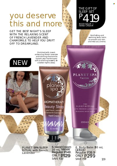 thumbnail - Avon offer  - 1.9.2022 - 30.9.2022 - Sales products - Planet Spa, Avon, hand cream, sleep set. Page 129.