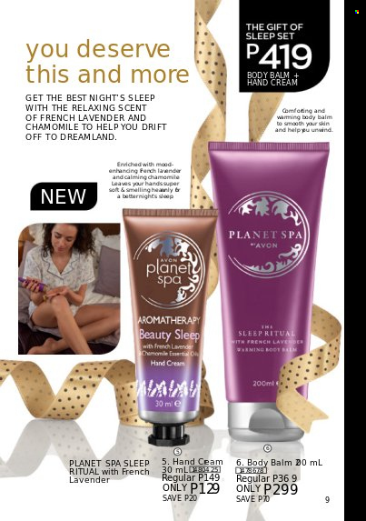 thumbnail - Avon offer  - Sales products - Planet Spa, Avon, hand cream, sleep set. Page 9.