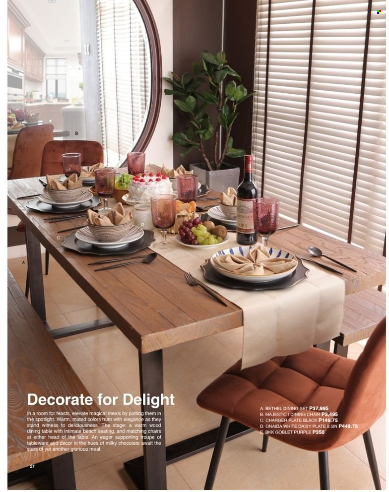 thumbnail - AllHome offer  - 3.9.2022 - 31.12.2022 - Sales products - tableware, plate, spotlight, chair pad, dining set, dining table, chair, dining chair, bench. Page 46.