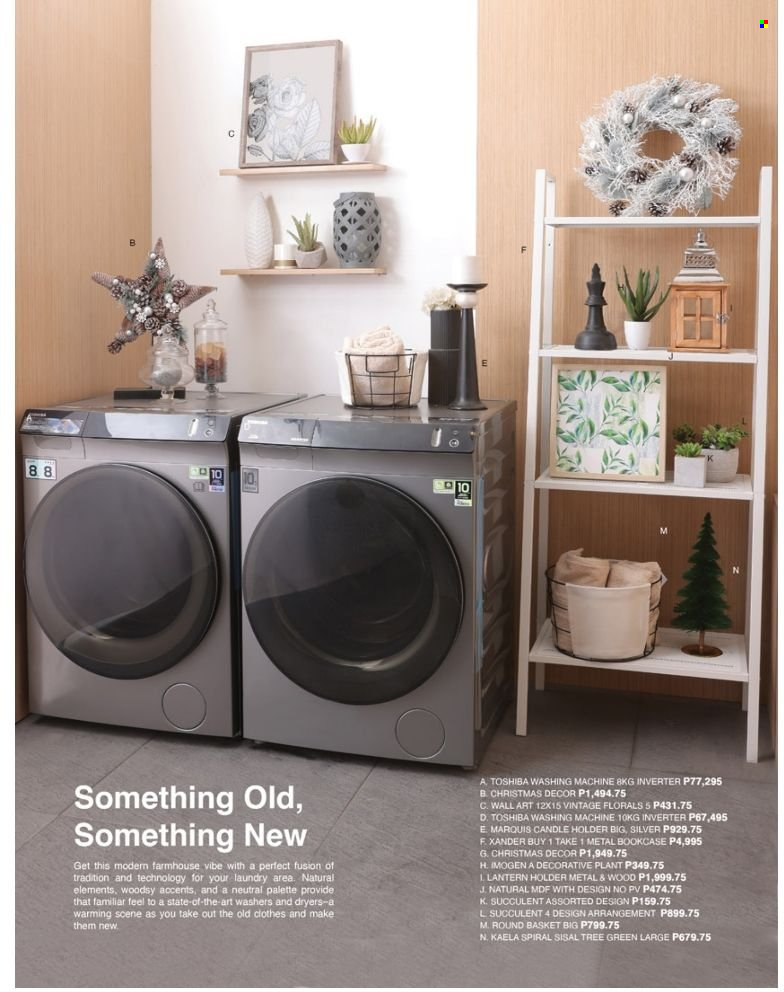thumbnail - AllHome offer  - 3.9.2022 - 31.12.2022 - Sales products - basket, candle holder, candle, Toshiba, washing machine, washers, bookcase, christmas decor, lantern, succulent. Page 68.